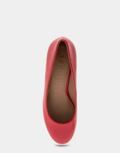 Comfortable Women's Mid Heel Pump in Racing Red Leather
