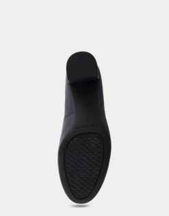 Comfortable Women's Mid Heel Pump in Navy Genuine Leather