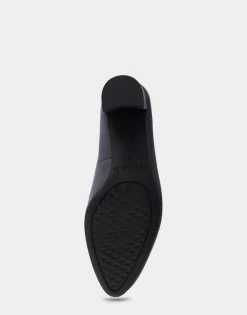 Comfortable Women's Mid Heel Pump in Navy Genuine Leather