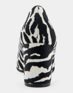 Comfortable Women's Mid Heel Pump in Zebra Print Calf Hair