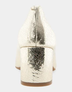 Comfortable Women's Mid Heel Pump in Soft Gold Leather