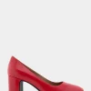 Comfortable Women's Mid-heel Pump in Racing Red Leather