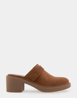 Comfortable Women's Molded Block Heel Mule in Tobacco Suede