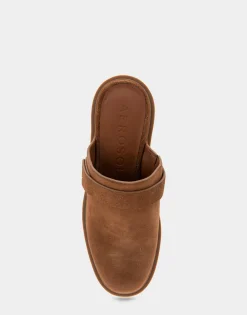Comfortable Women's Molded Block Heel Mule in Tobacco Suede