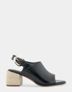Comfortable Women's Open Toe Block Heel Shootie in Black Leather