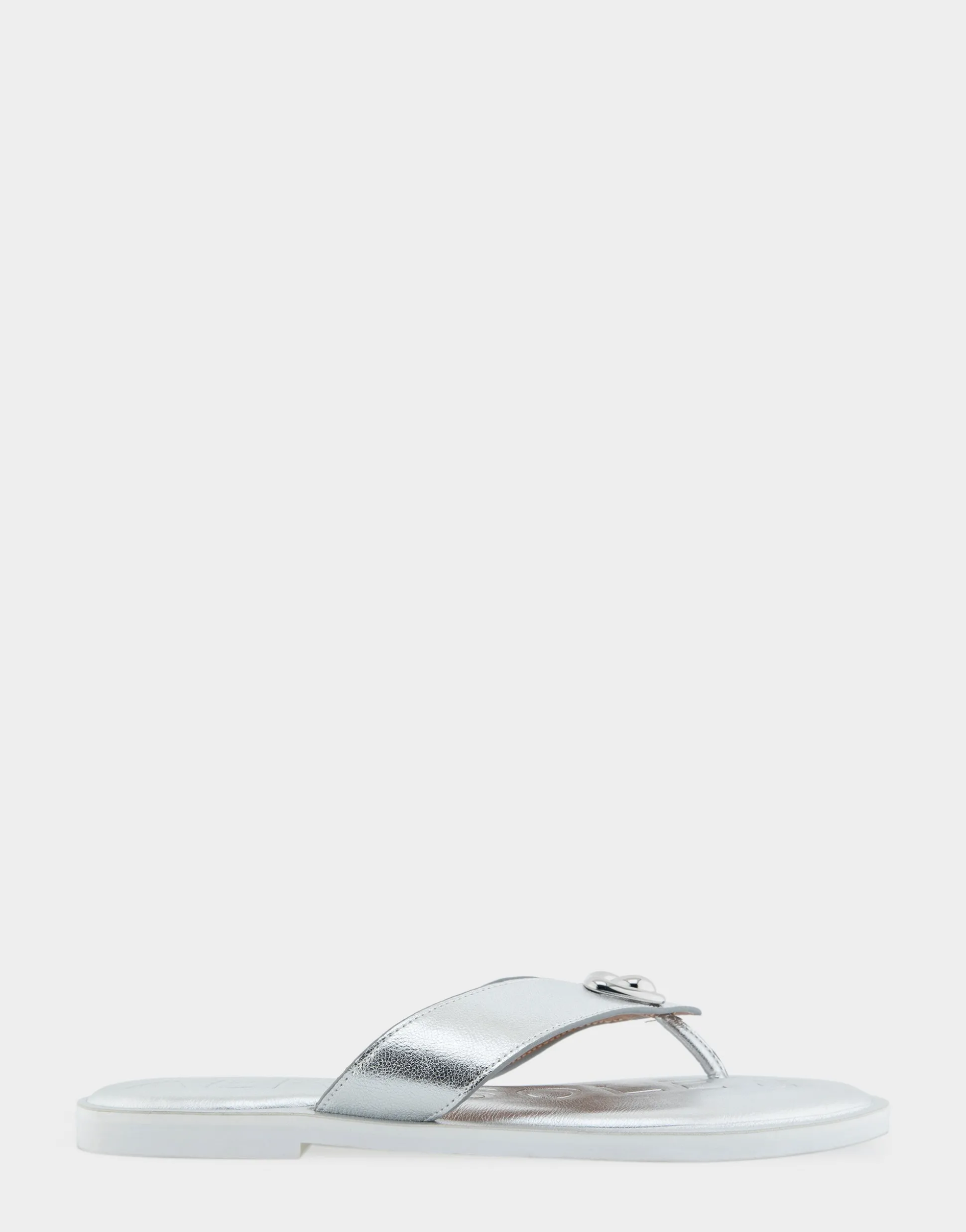 Comfortable Women's Ornamented Thong Sandal in Silver Faux Leather