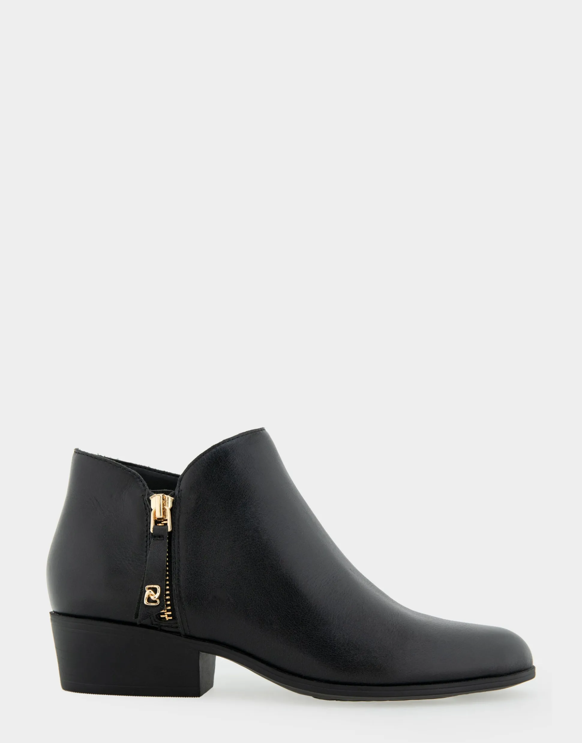 Comfortable Women's Ornamented Zipper Low Bootie in Black Burnished Leather Leather