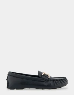 Comfortable Women's Ornamented Driver in Black Leather