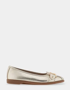 Comfortable Women's Ornamented Flat in Gold Faux Leather