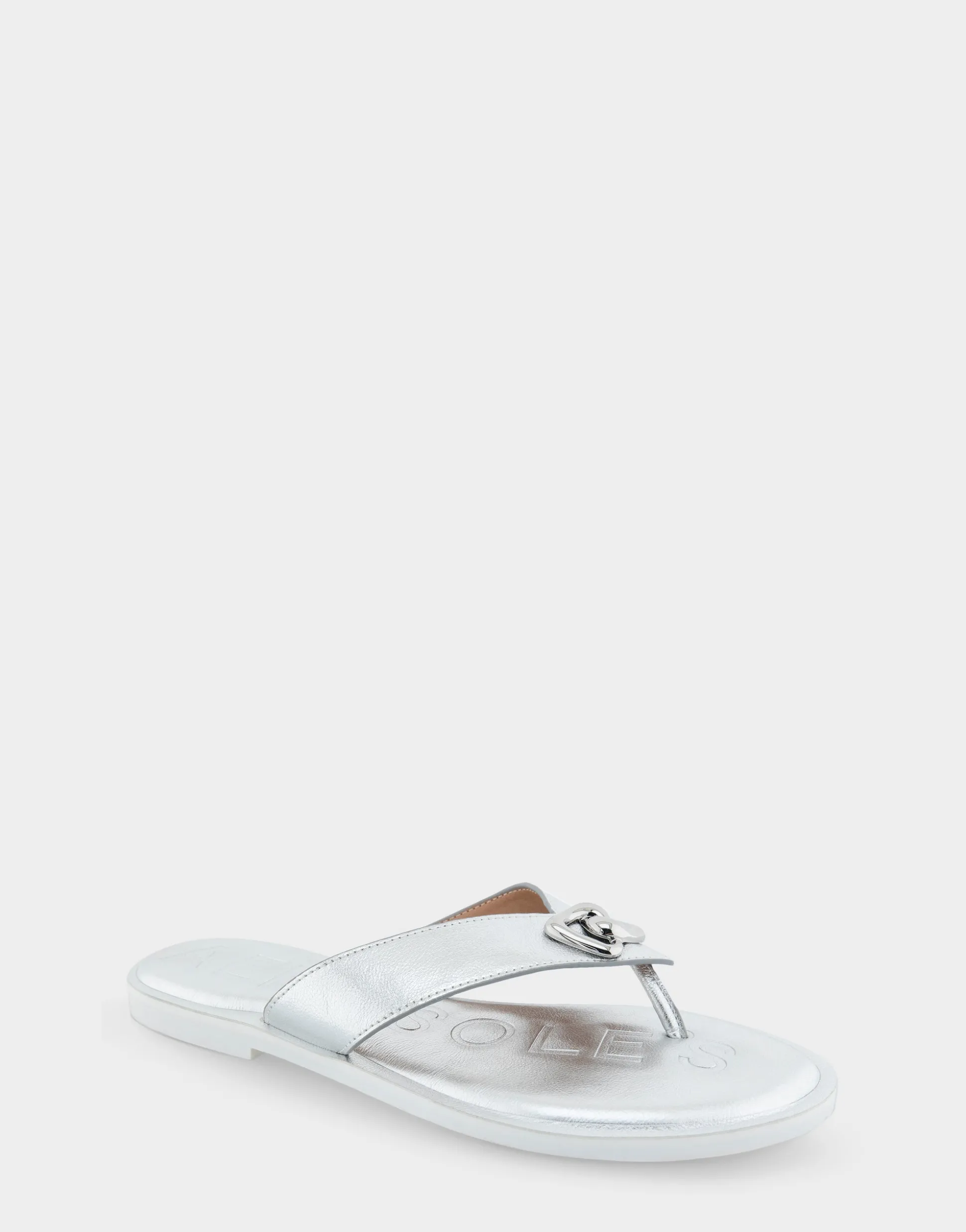 Comfortable Women's Ornamented Thong Sandal in Silver Faux Leather