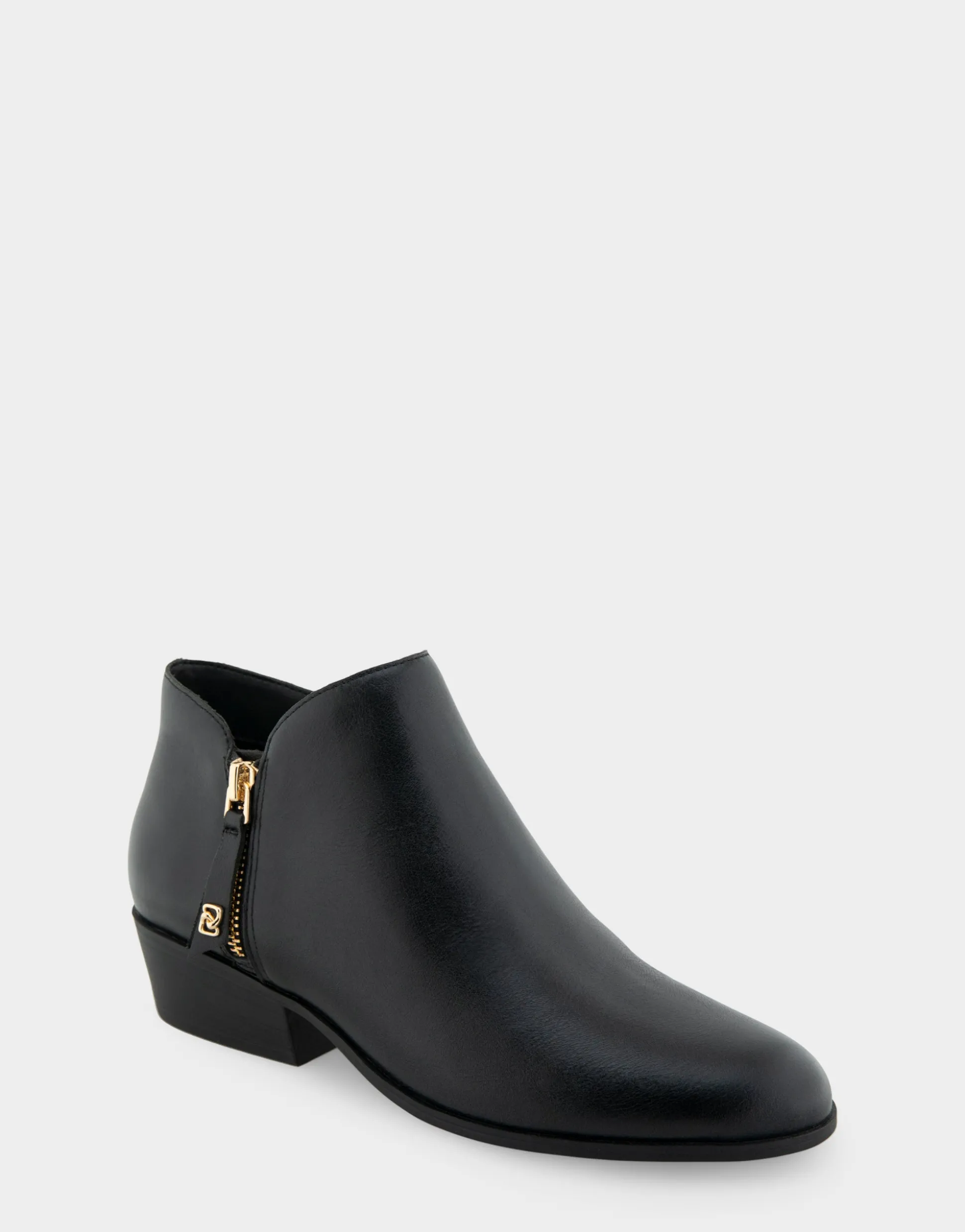 Comfortable Women's Ornamented Zipper Low Bootie in Black Burnished Leather Leather