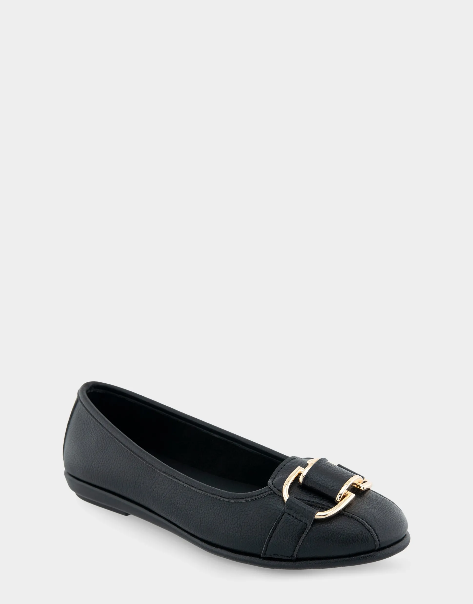 Comfortable Women's Ornamented Flat in Black Faux Leather