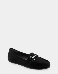 Comfortable Women's Ornamented Driver in Black Faux Suede