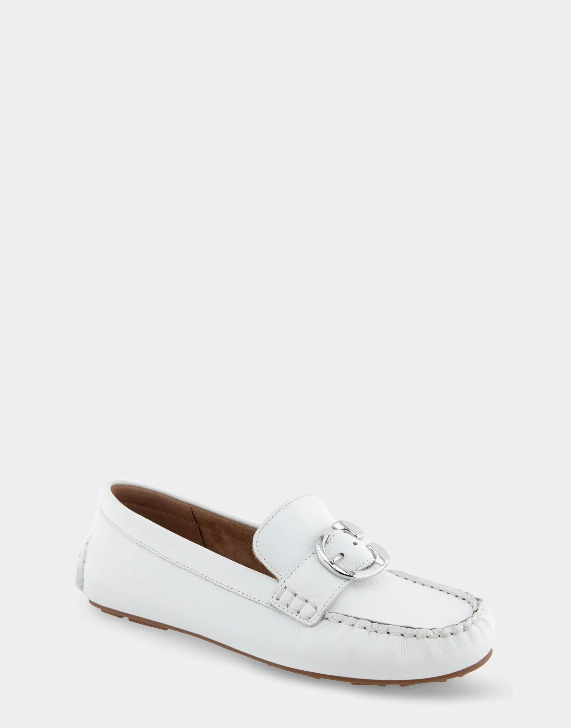 Comfortable Women's Ornamented Driver in White Leather