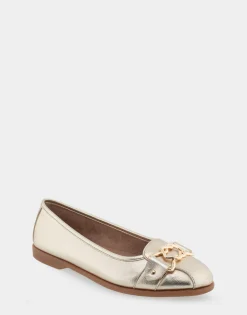 Comfortable Women's Ornamented Flat in Gold Faux Leather