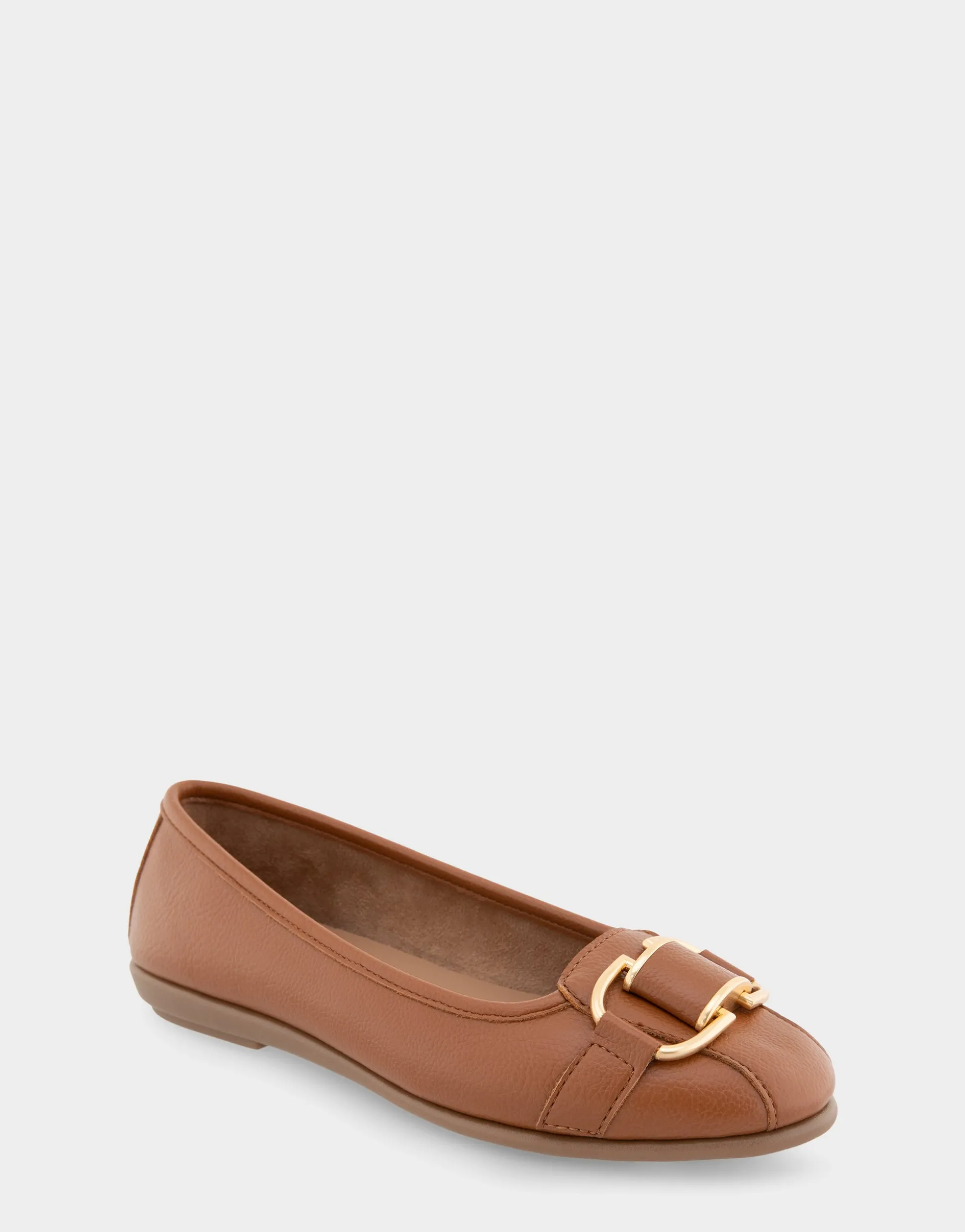 Comfortable Women's Ornamented Flat in Tan Faux Leather