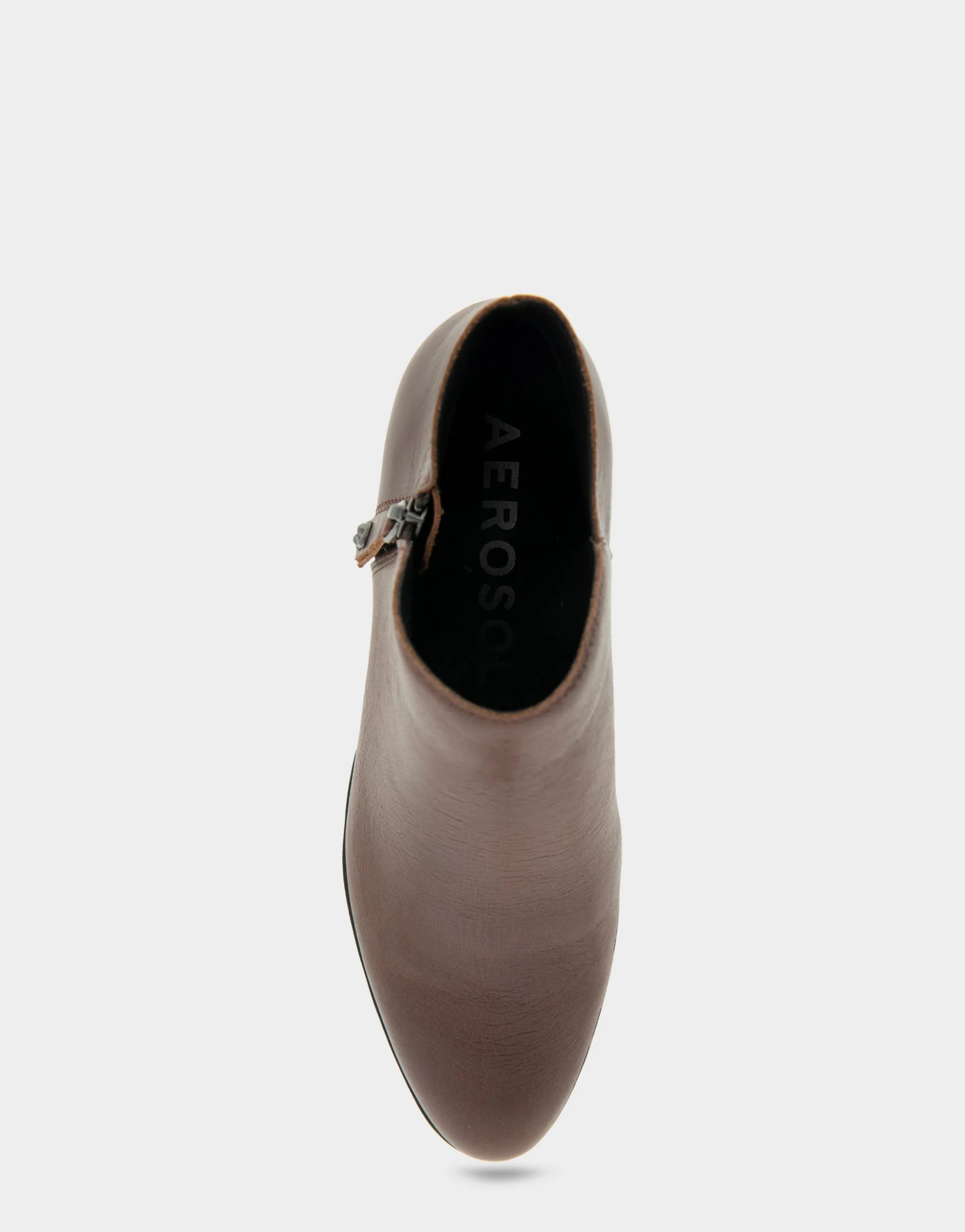 Comfortable Women's Ornamented Zipper Low Bootie in Mocha Burnished Leather Leather