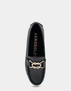 Comfortable Women's Ornamented Driver in Black Leather