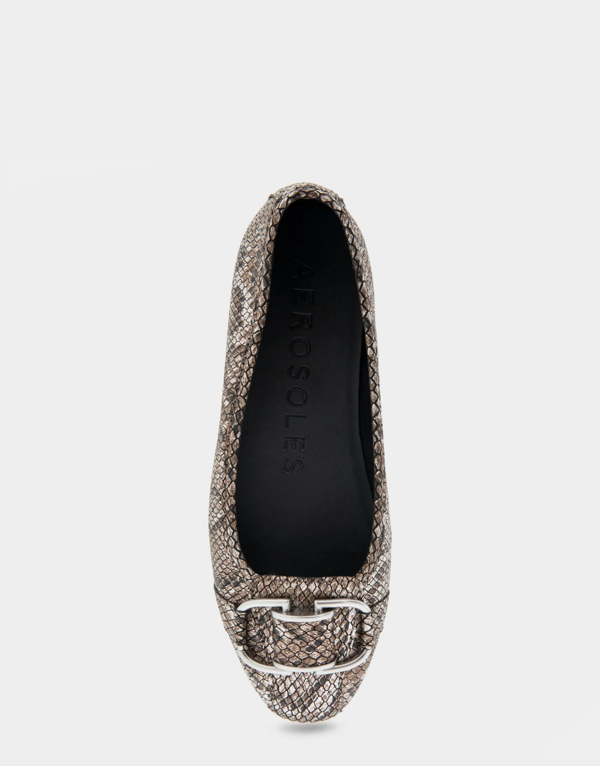 Comfortable Women's Ornamented Flat in Antique Bronze Snake Print Faux Leather Snake Faux Leather
