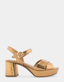 Comfortable Women's Platform Sandal in Light Bronze Genuine Leather