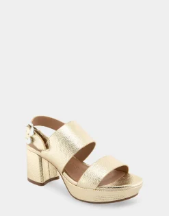 Comfortable Women's Platform Sandal in Soft Gold Canvas Faux Leather Canvas Fabric