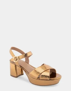 Comfortable Women's Platform Sandal in Light Bronze Genuine Leather