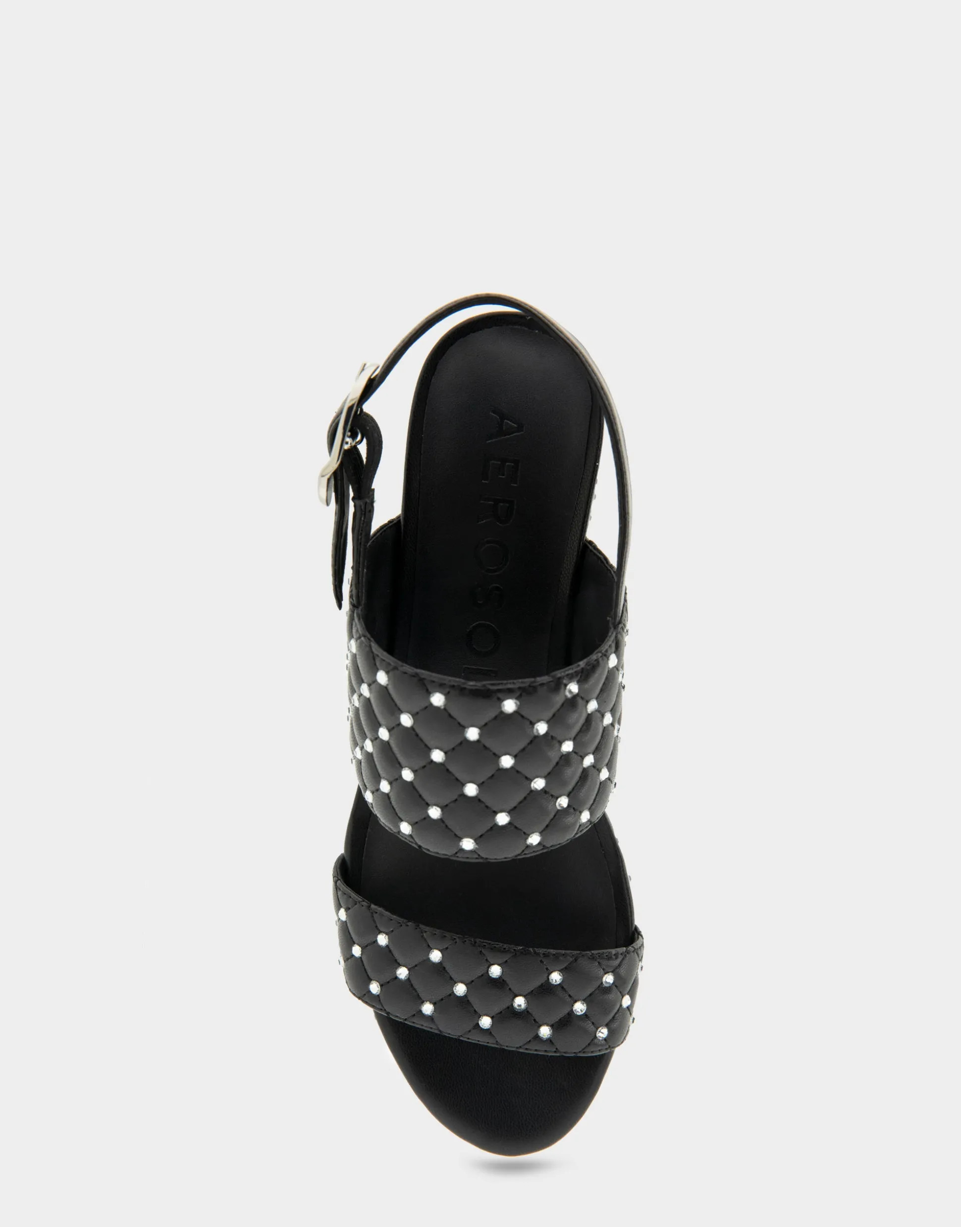 Comfortable Women's Platform Sandal in Black Quilted Faux Leather With Crystals