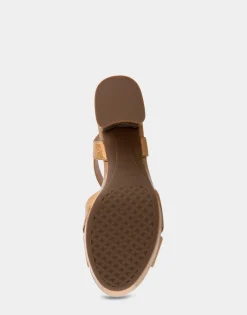 Comfortable Women's Platform Sandal in Light Bronze Genuine Leather