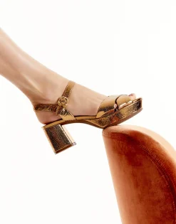 Comfortable Women's Platform Sandal in Light Bronze Genuine Leather