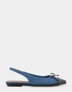 Comfortable Women's Point Toe Slingback Flat in Denim Fabric Denim Fabric