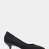 Comfortable Women's Point Toe Kitten Heel Pump in Black Stretch Gabardine Fabric