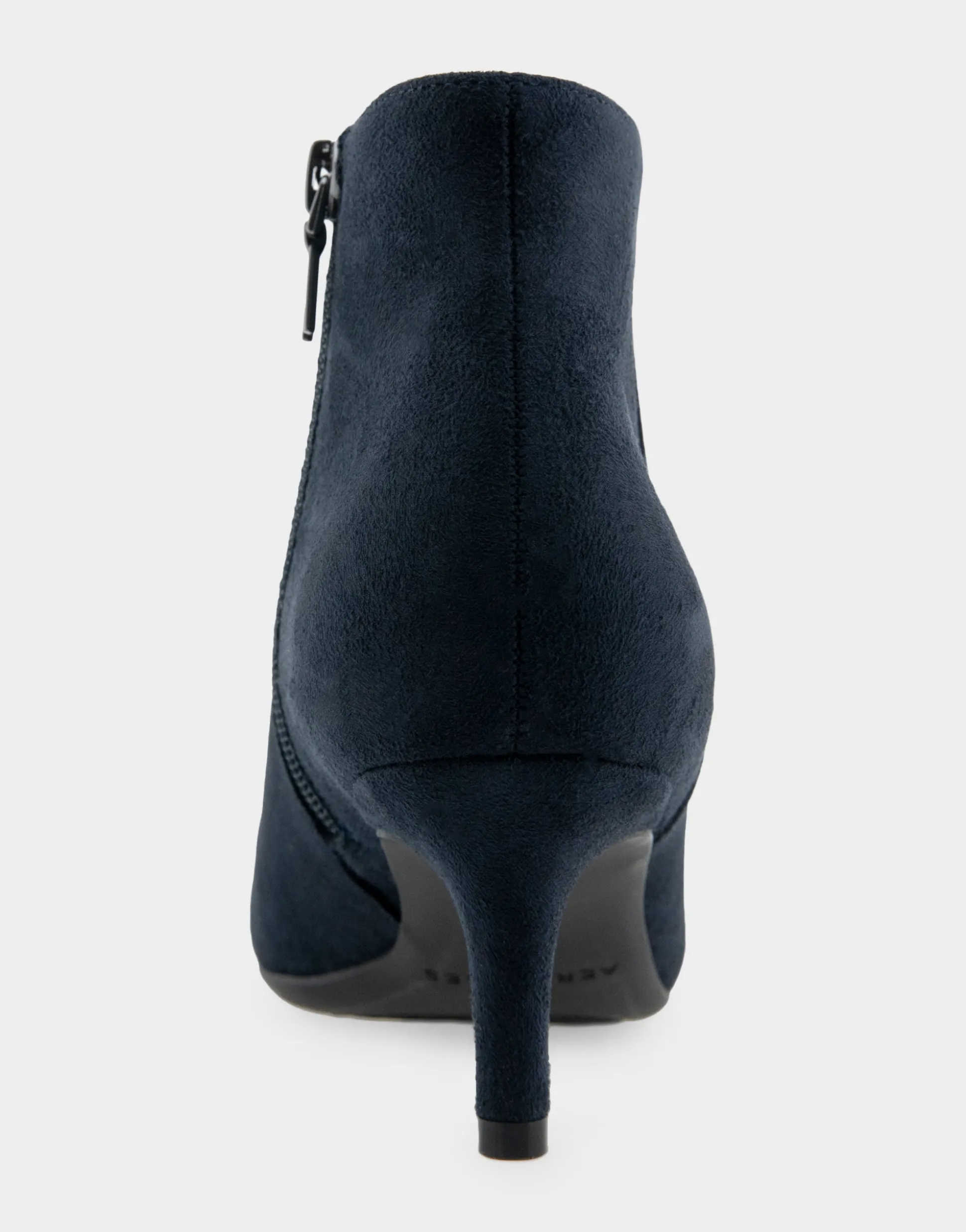 Comfortable Women's Point Toe Kitten Heel Bootie in Navy Faux Suede Faux Suede