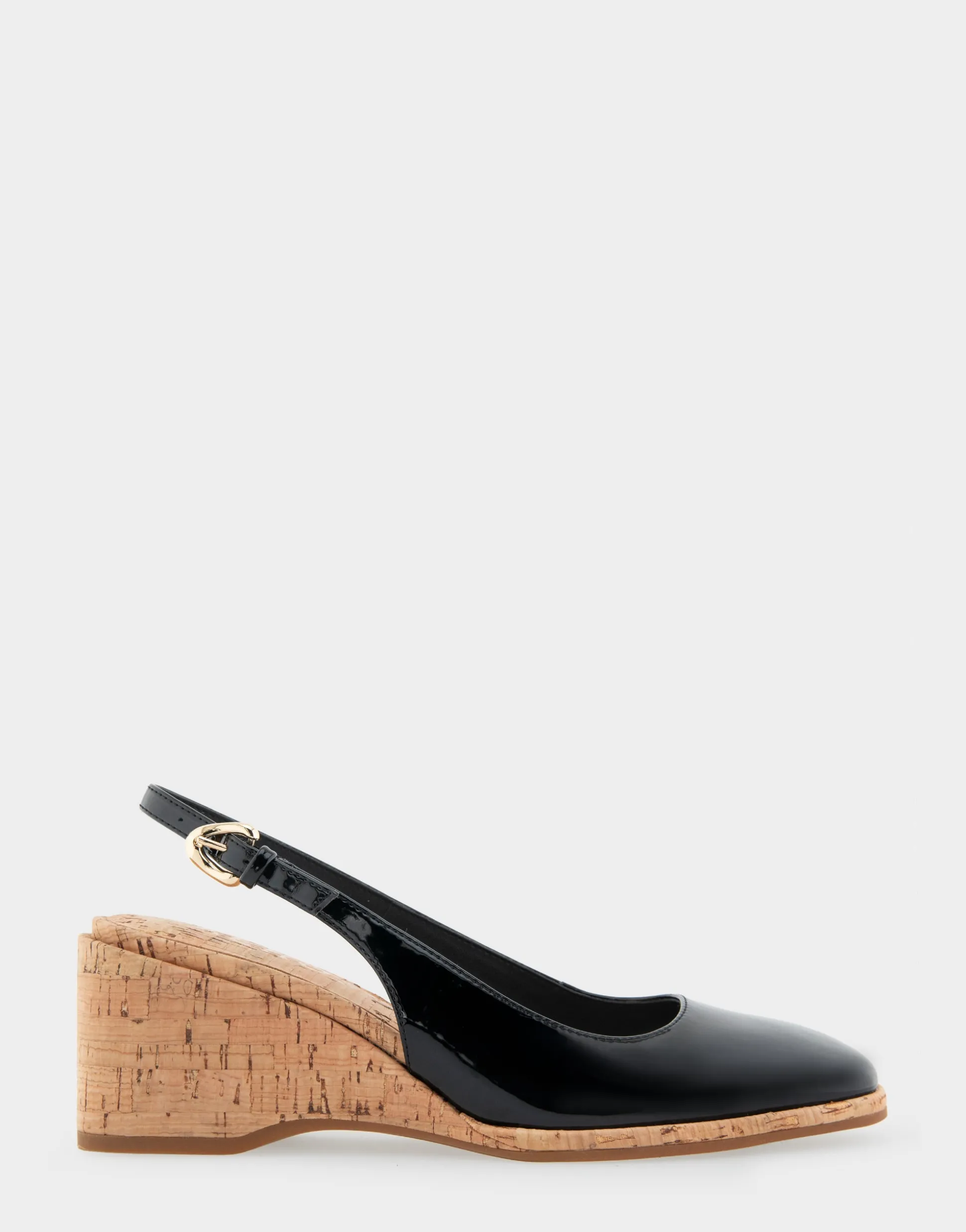 Comfortable Women's Sculpted Wedge Slingback in Black Patent Faux Leather