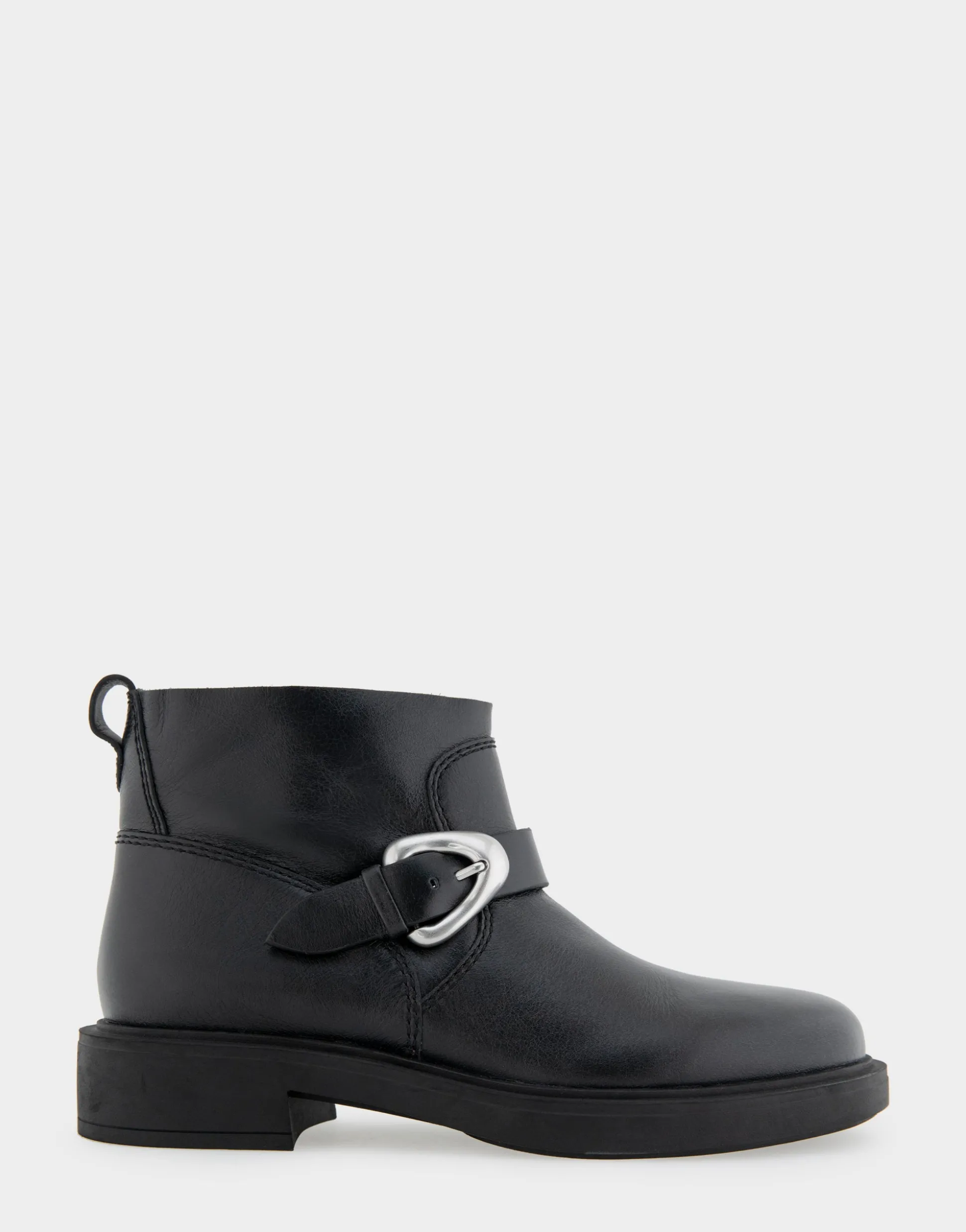 Comfortable Women's Slip On Short Engineer Bootie in Black Burnished Leather Leather