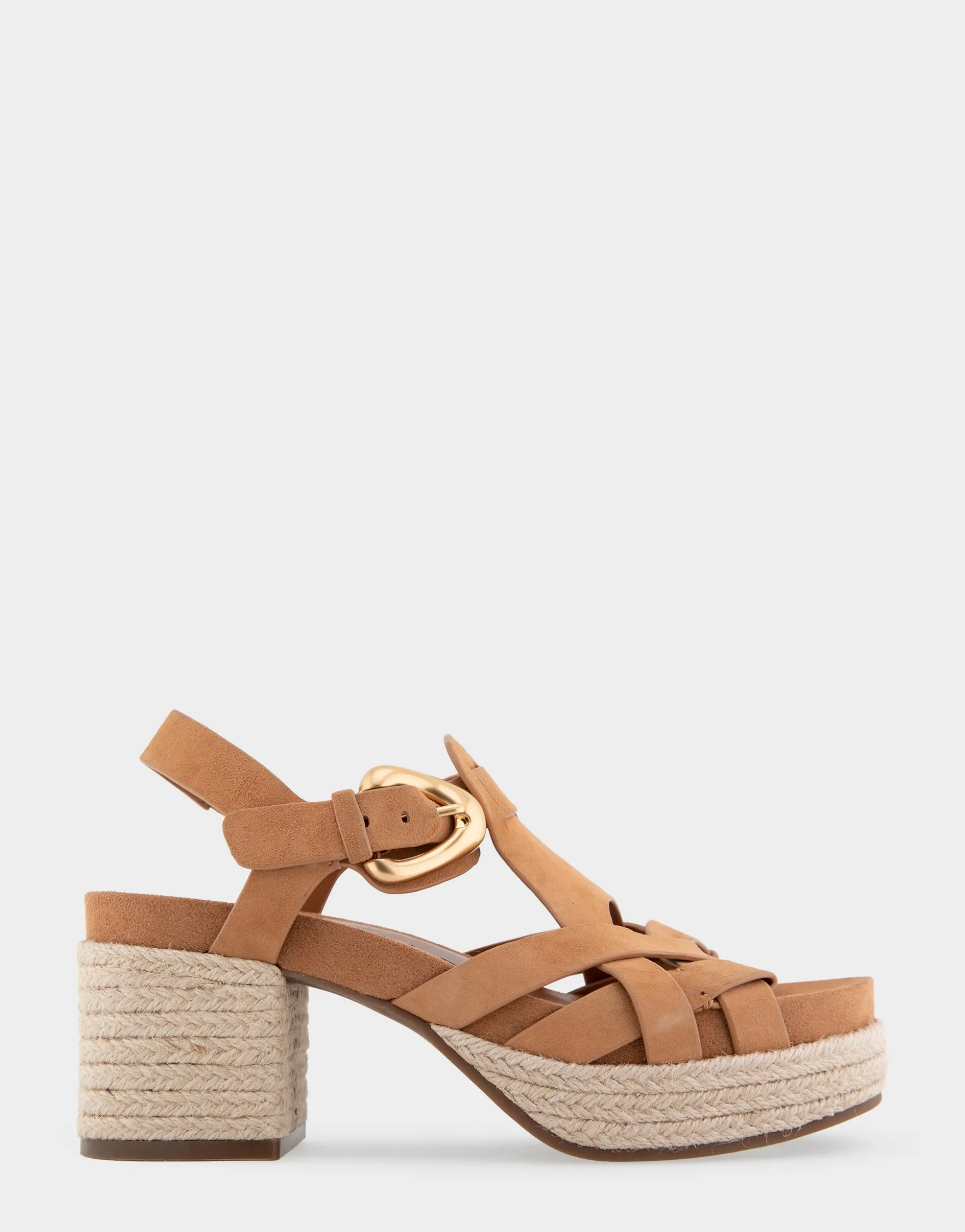 Comfortable Women's Strappy Molded Footbed Platform Sandal in Tan Suede