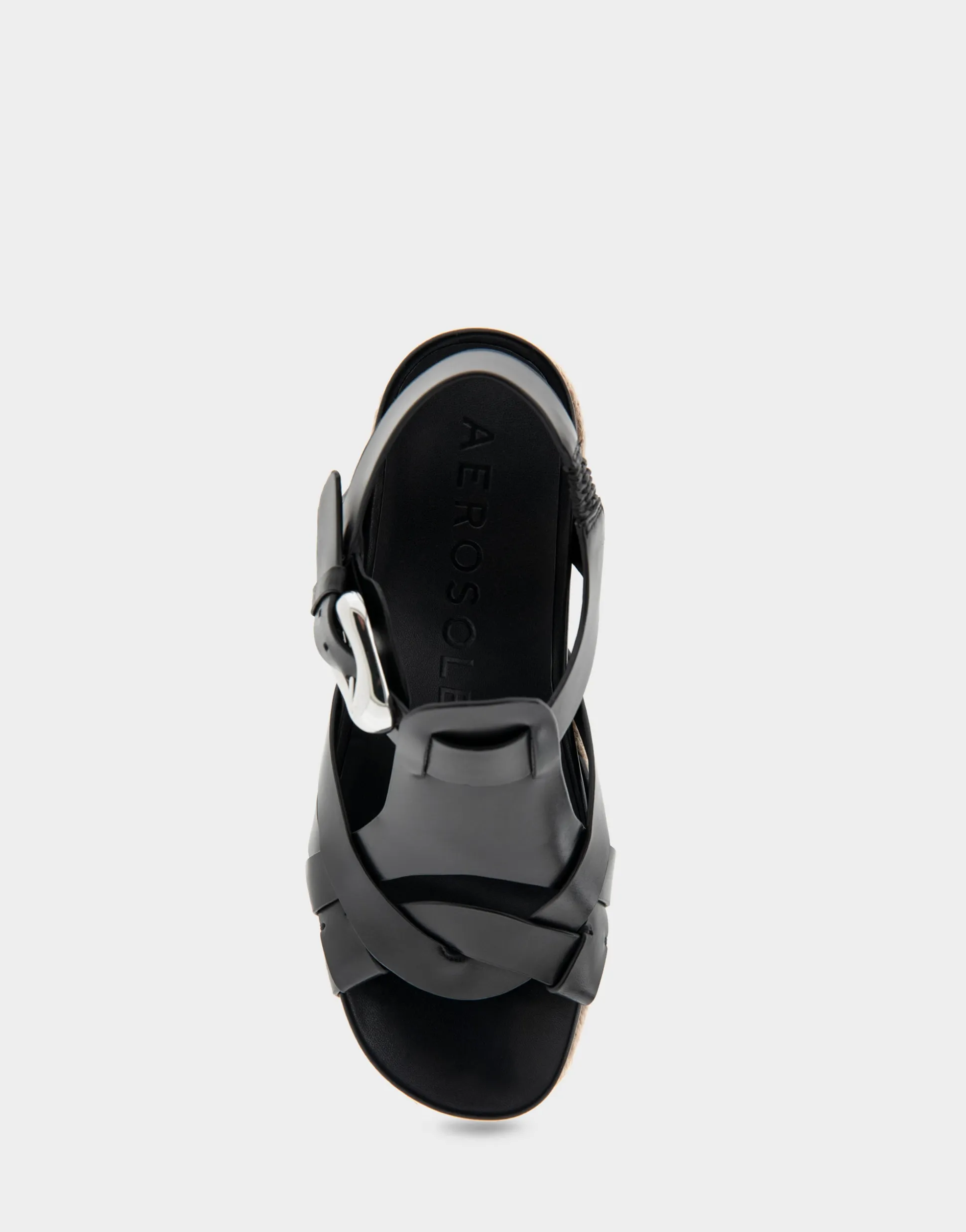 Comfortable Women's Strappy Molded Footbed Platform Sandal in Black Leather