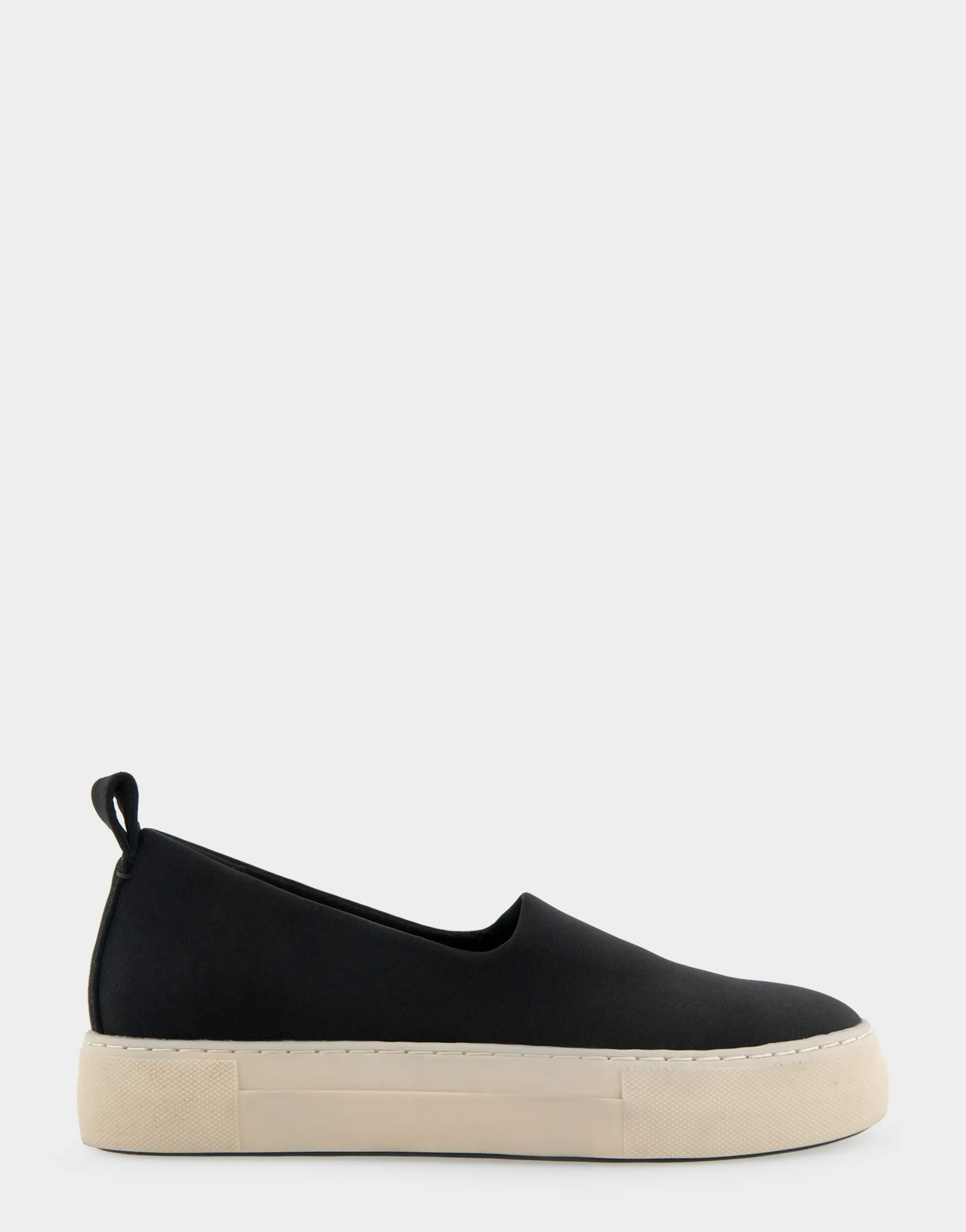 Comfortable Women's Strech Hidden Wedge Slip On Flatform Sneaker in Black Stretch Gabardine Fabric