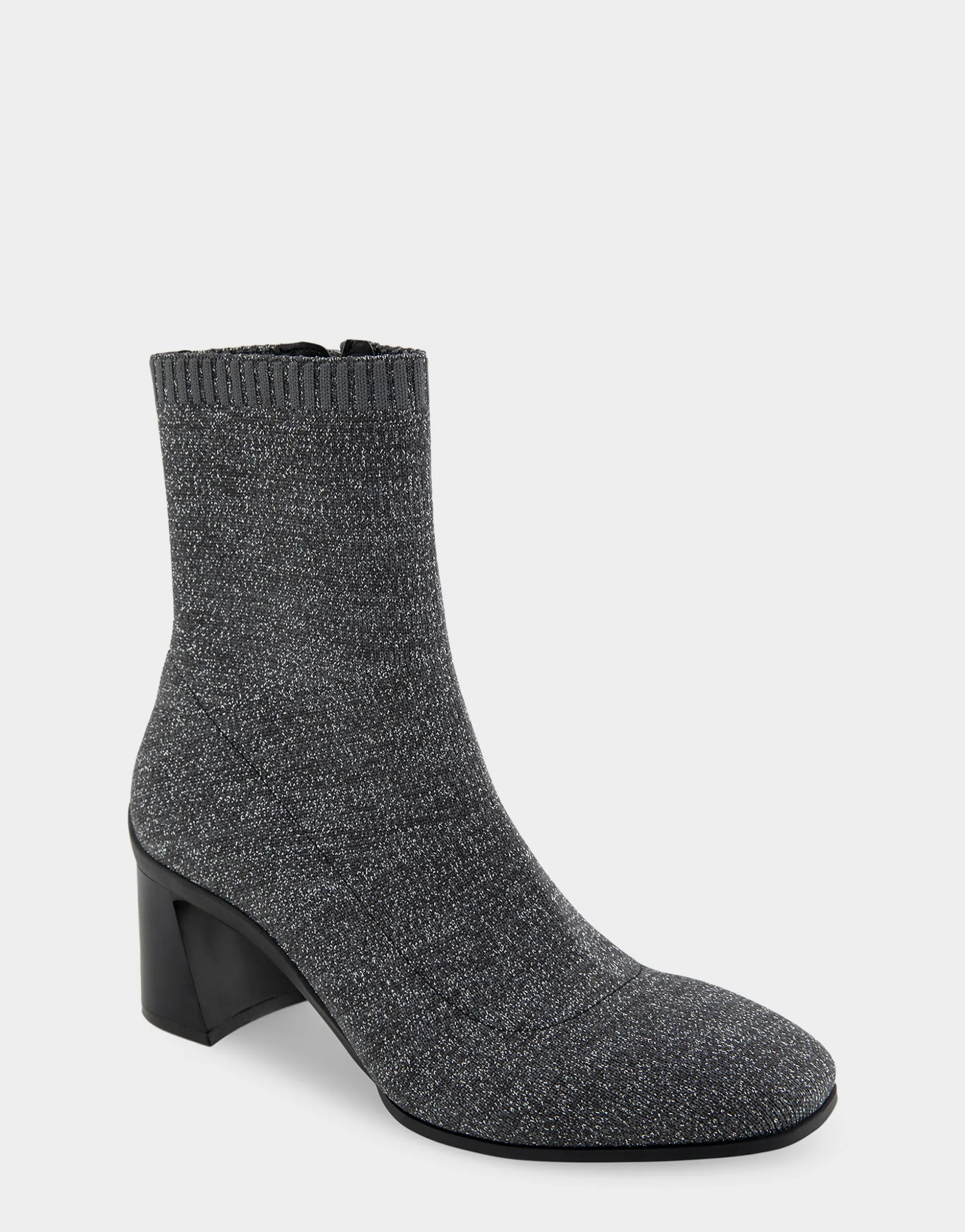 Comfortable Women's Stretch Knit Sculpted Heel Bootie in Gunmetal Knit Stretch Fly Knit Fabric