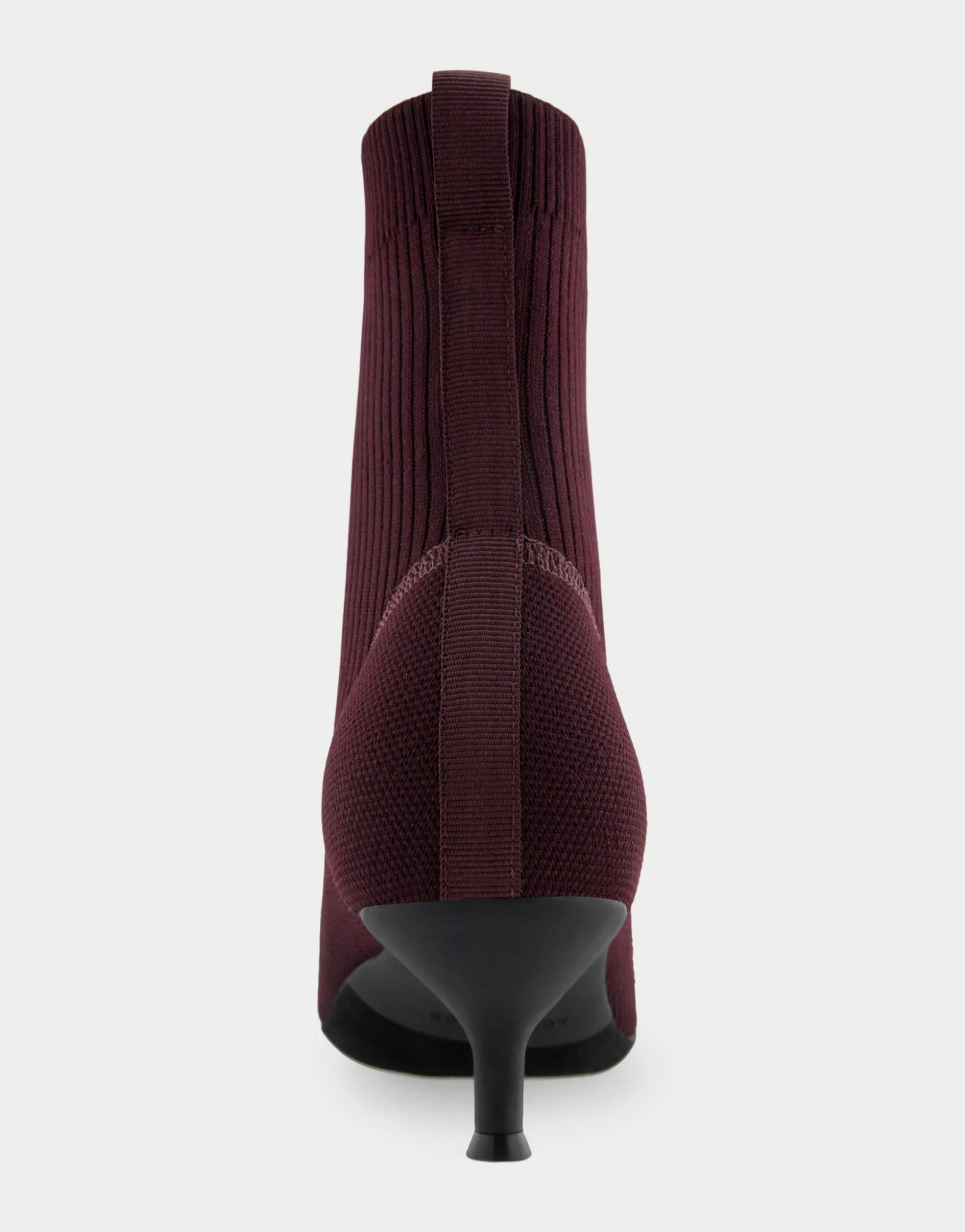 Comfortable Women's Stretch Knit Point Toe Molded Outsole Kitten Heel Bootie in Deep Aubergine Knit Stretch Flyknit Fabric
