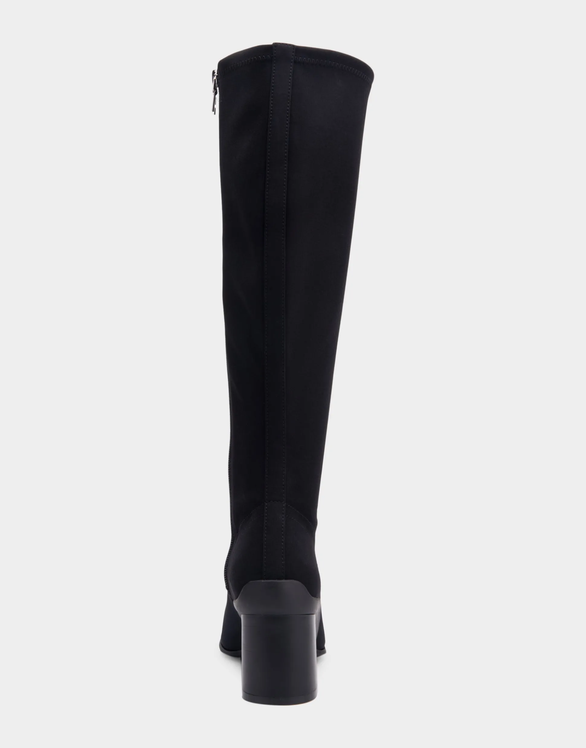 Comfortable Women's Stretch Knee High Sculpted Heel Boot in Black Stretch Gabardine Fabric