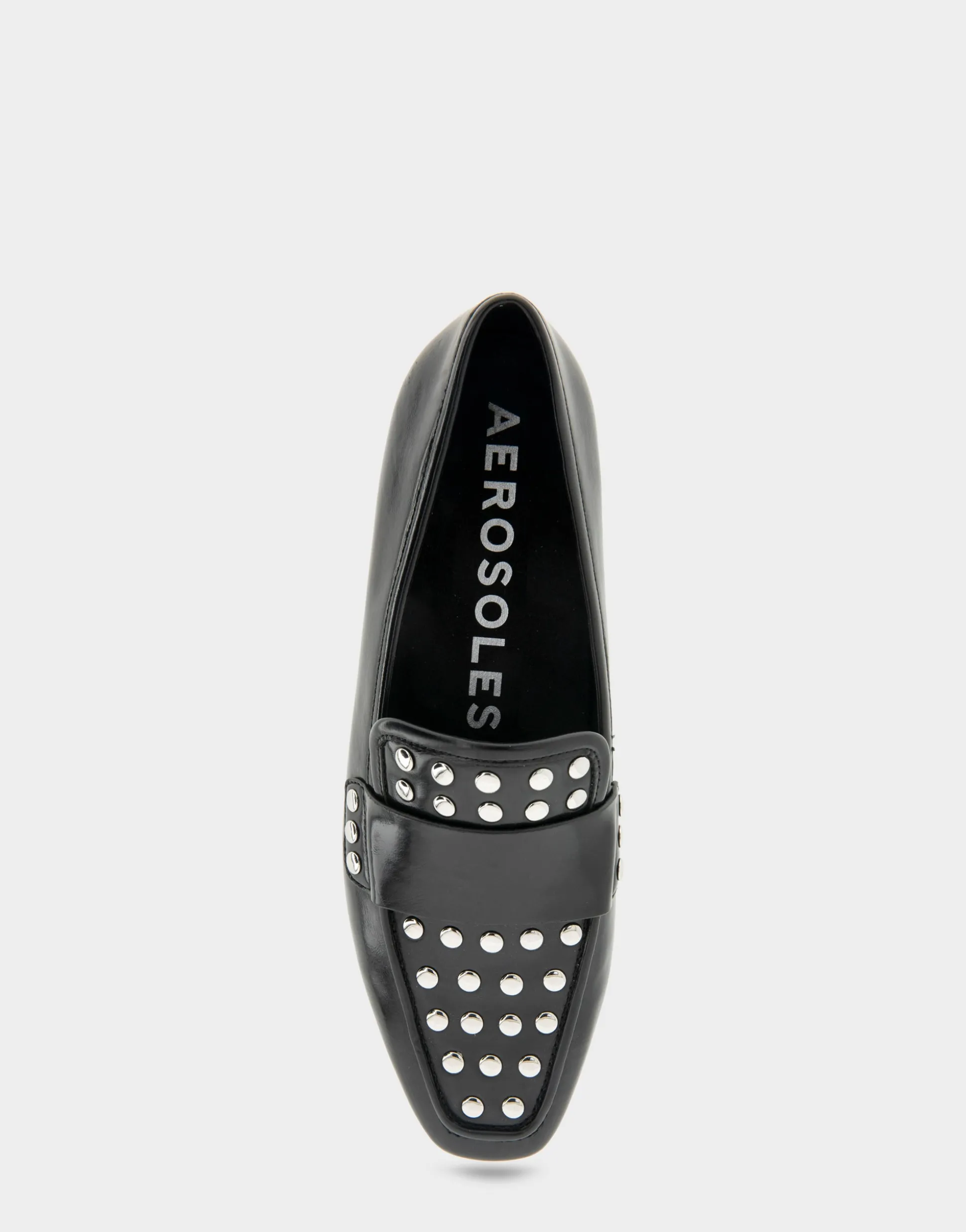 Comfortable Women's Studded Tailored Loafer in Black/silver Burnished Faux Leather Faux Leather