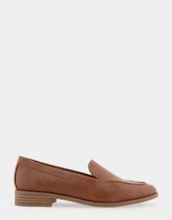 Comfortable Women's Tailored Loafer in Dark Tan Faux Leather