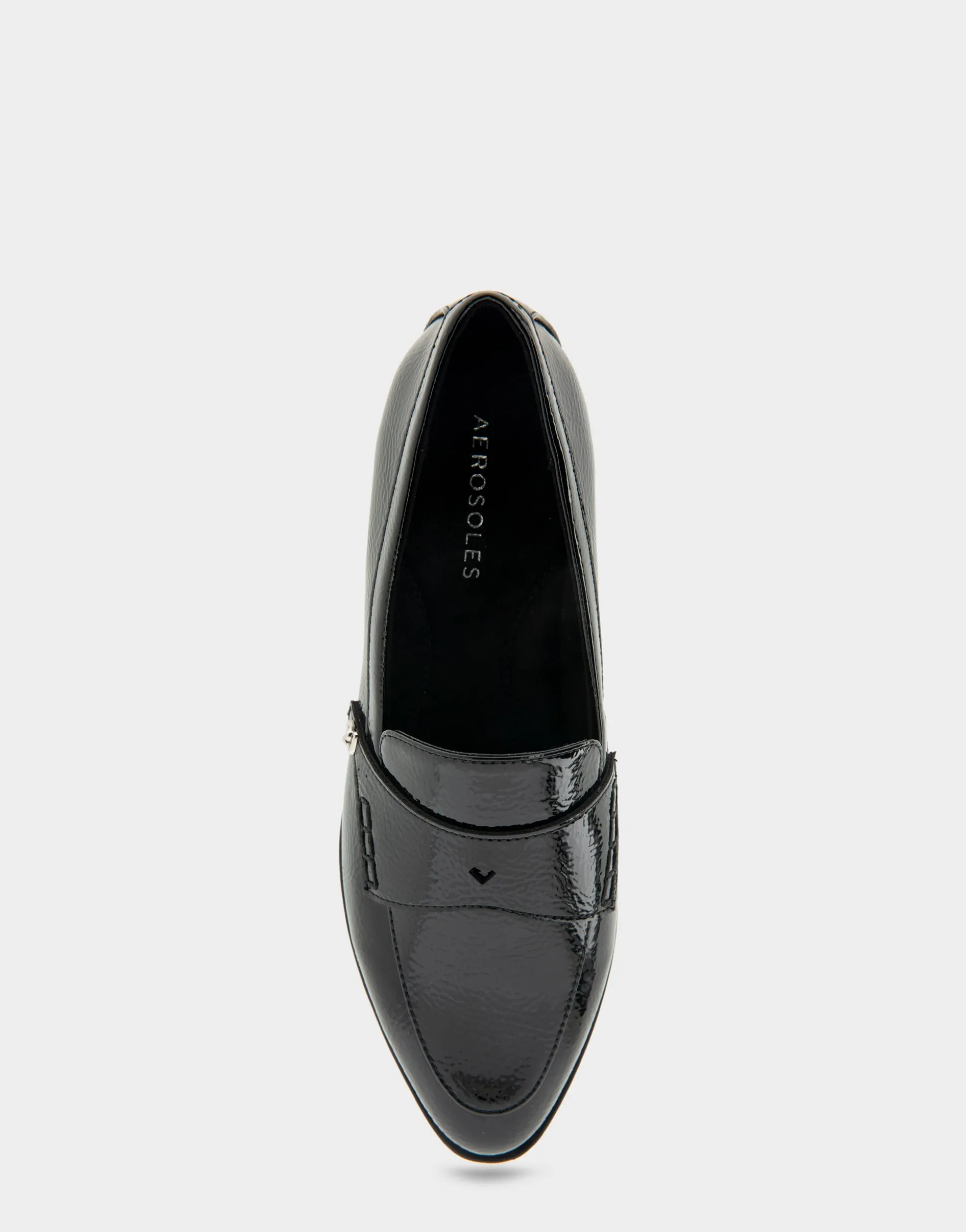 Comfortable Women's Tailored Dress Loafer With Signature Metal Detail in Black Crinkled Patent Faux Leather Patent Faux Leather