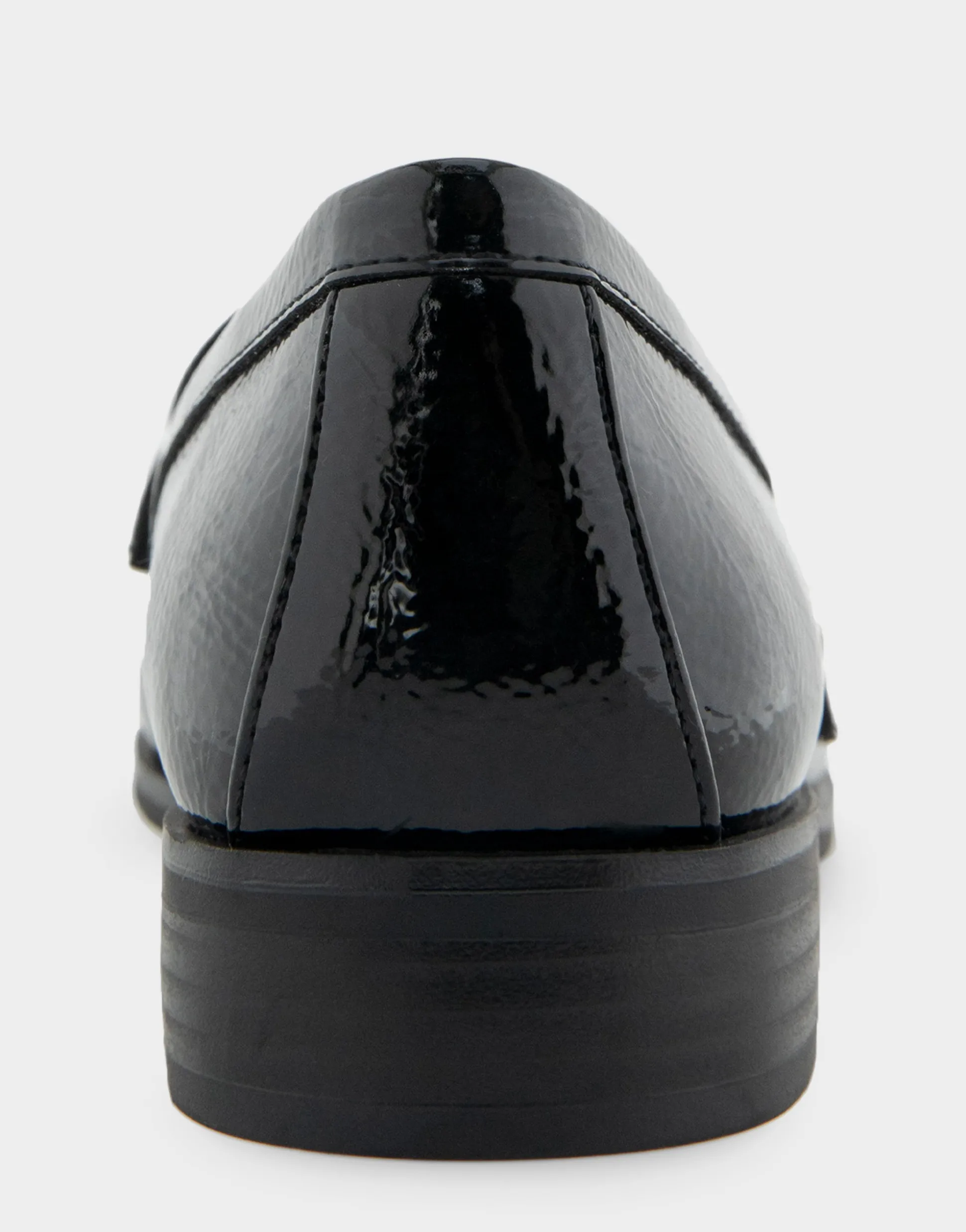 Comfortable Women's Tailored Dress Loafer With Signature Metal Detail in Black Crinkled Patent Faux Leather Patent Faux Leather