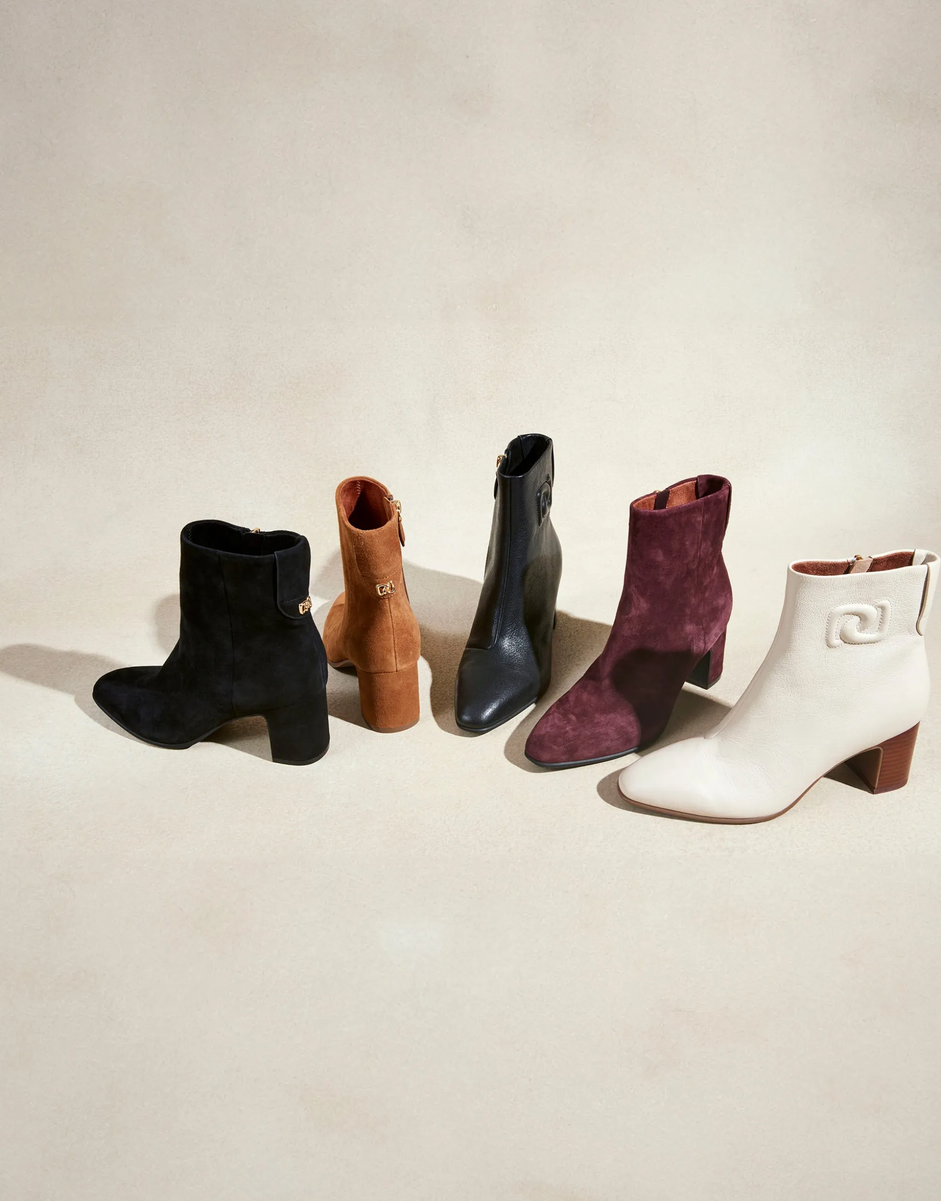 Comfortable Women's Tapered Toe Covered Heel Bootie in Deep Aubergine Suede