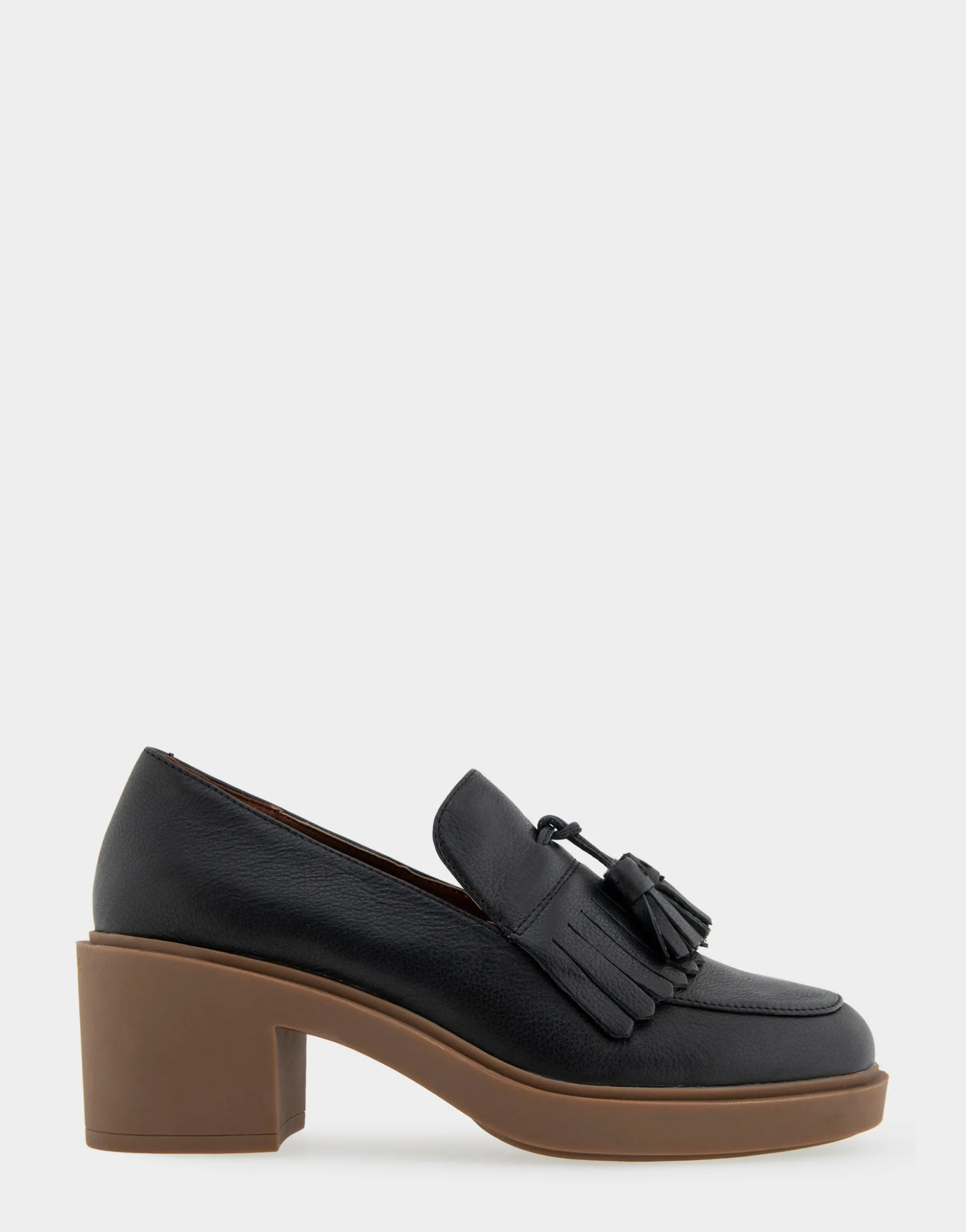 Comfortable Women's Tasseled Platform Loafer in Black Leather Leather