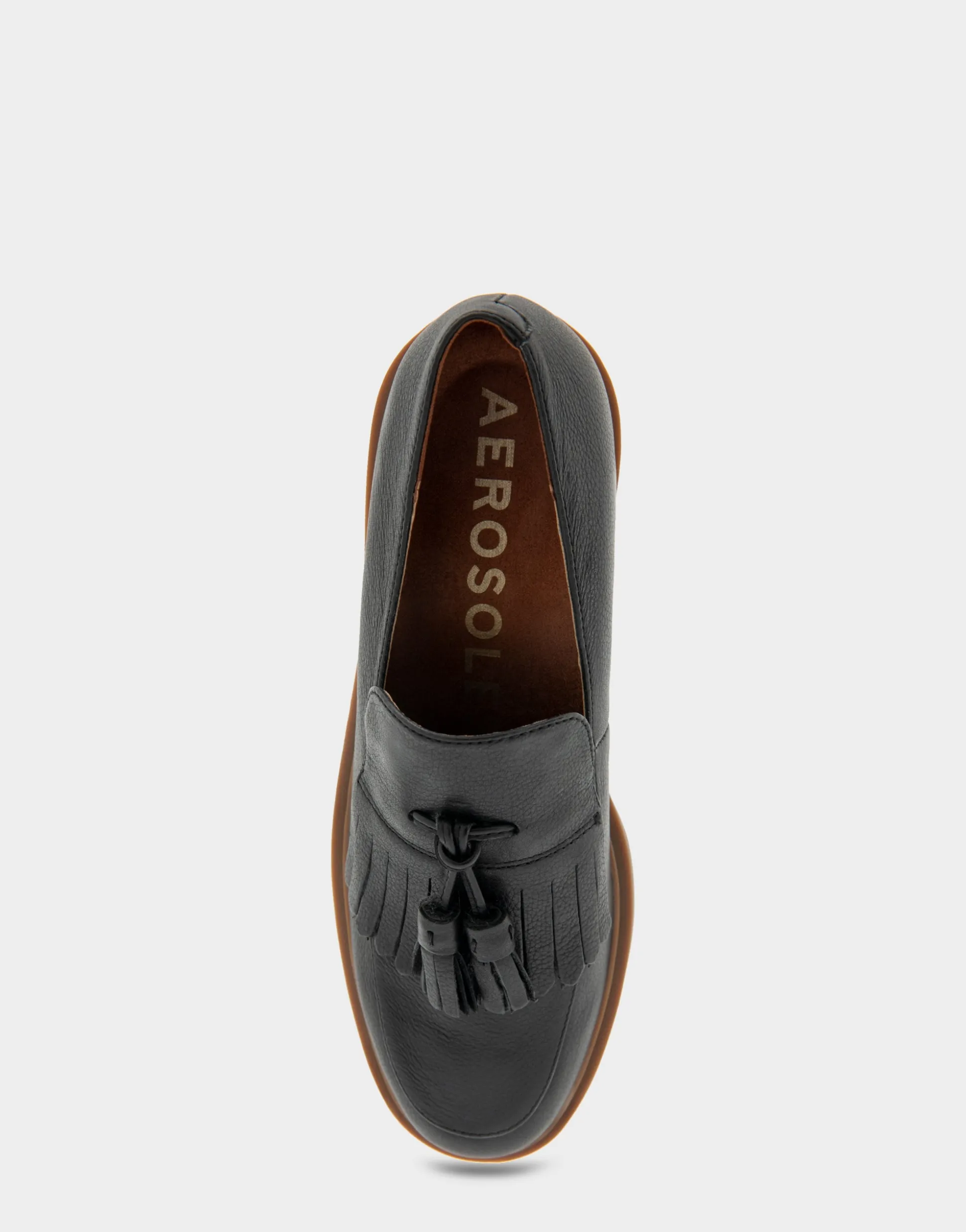 Comfortable Women's Tasseled Platform Loafer in Black Leather Leather