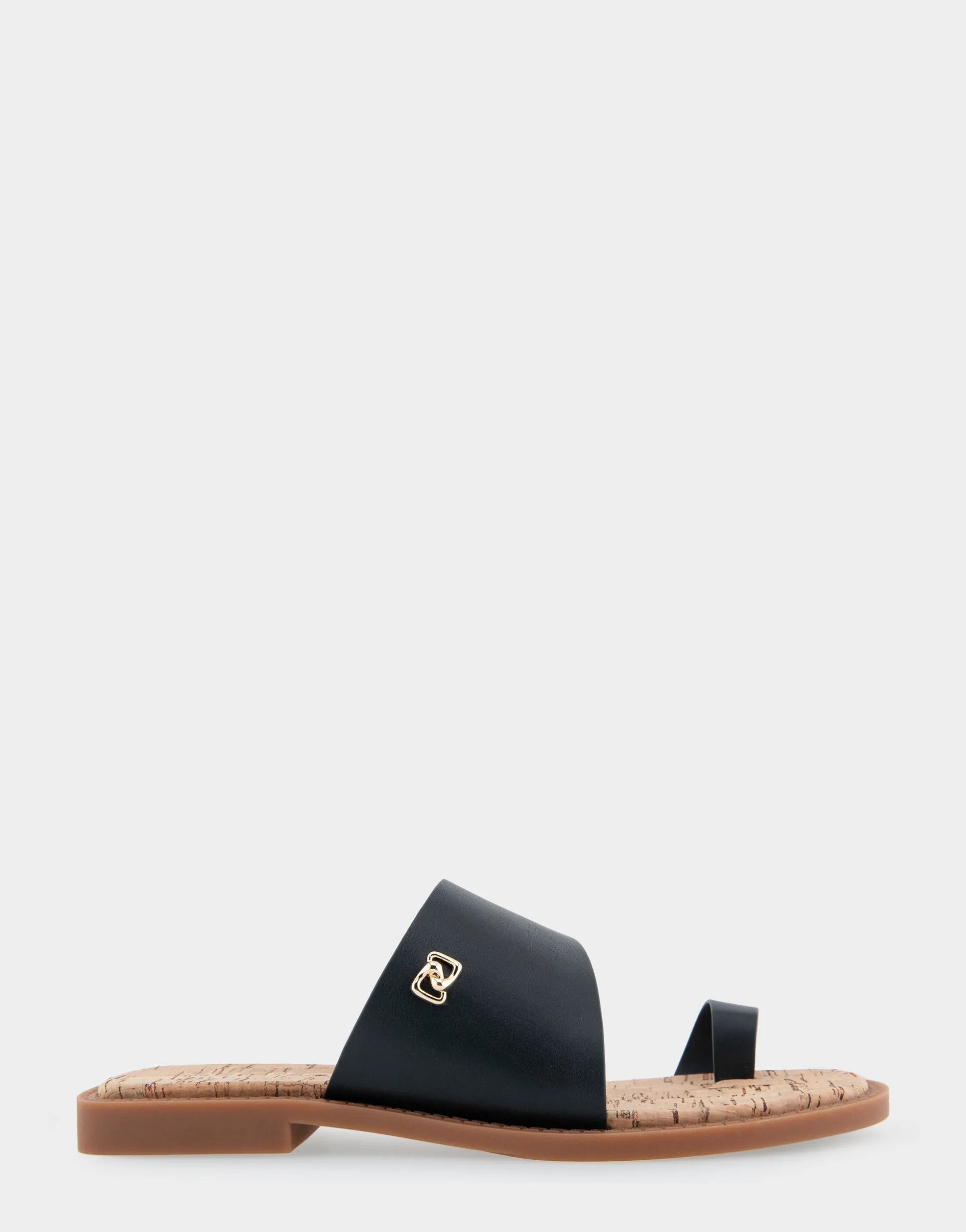 Comfortable Women's Toe Ring Sandal in Black Faux Leather