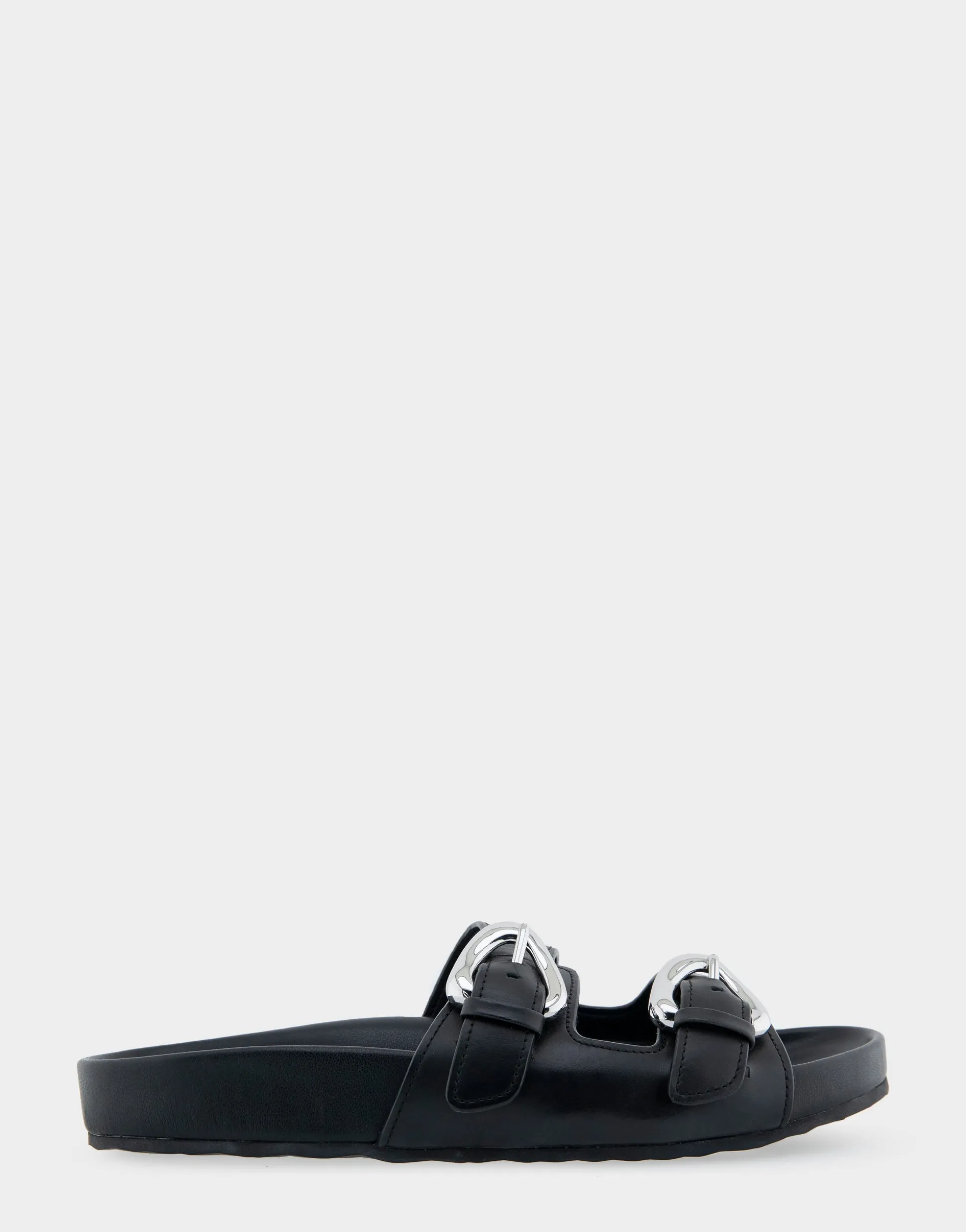 Comfortable Women's Two Band Molded Footbed Sandal in Black Leather