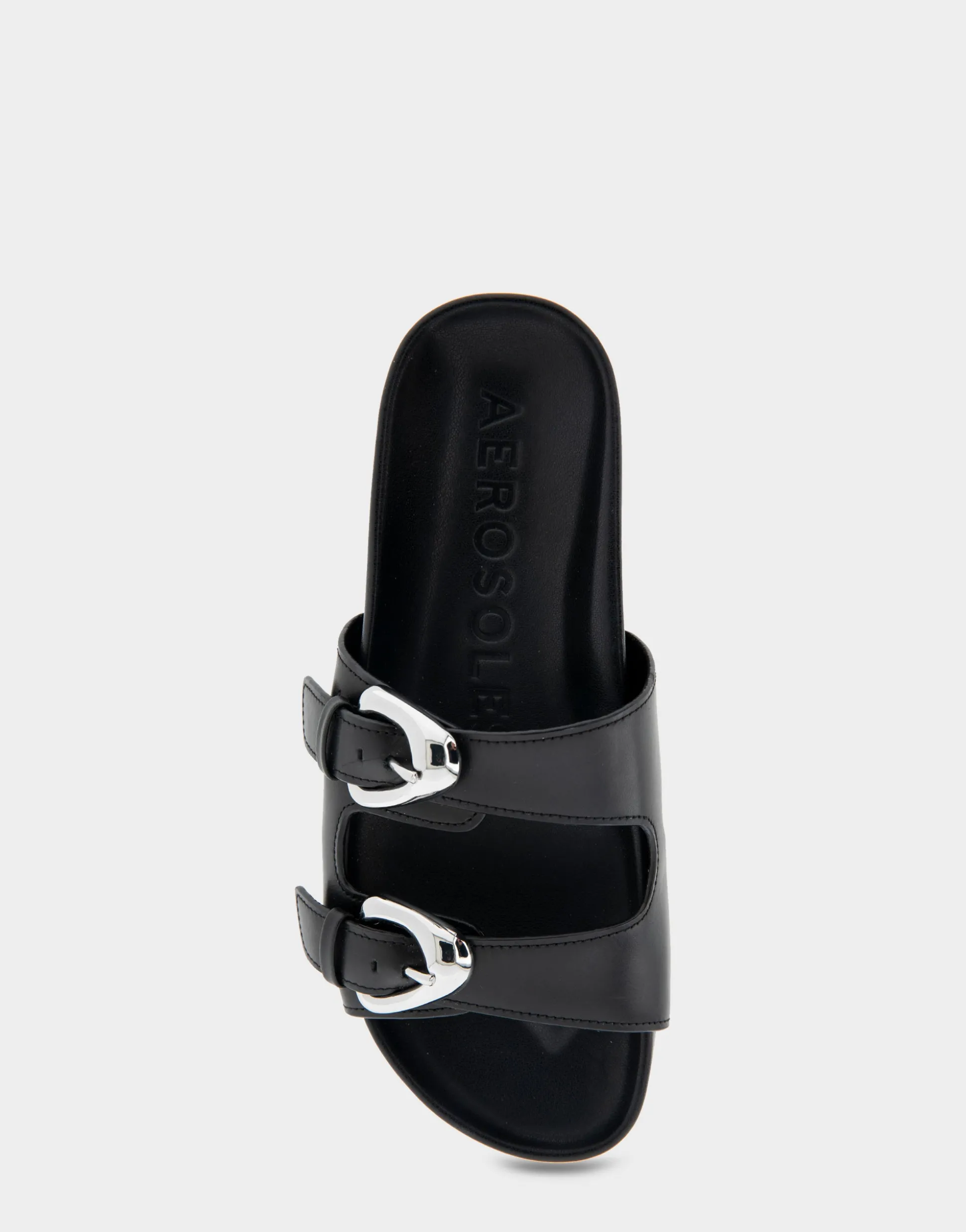 Comfortable Women's Two Band Molded Footbed Sandal in Black Leather
